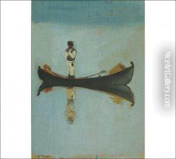 Man In A Rowing Boat (cigarette Break In A Summer Morning) Oil Painting - Akseli Gallen-Kallela