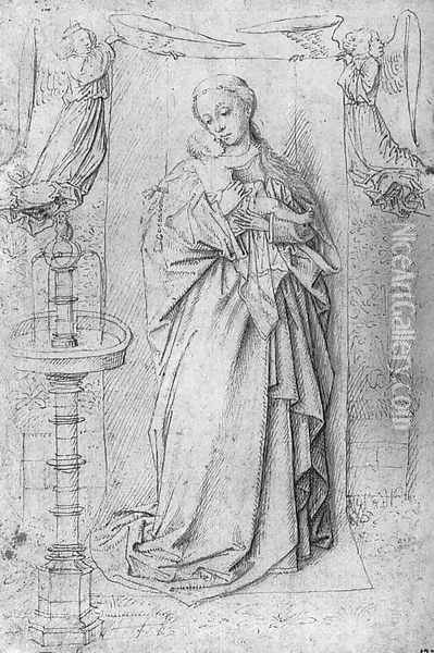 Copy drawing of Madonna by the Fountain Oil Painting - Jan Van Eyck