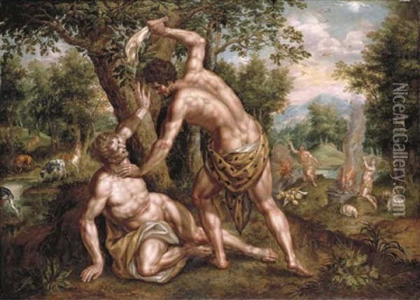Cain And Abel (collab. W/hendrik De Clerck) Oil Painting - Denis van Alsloot
