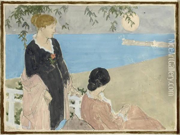 Two Women Near A Beach Oil Painting - William Penhallow Henderson