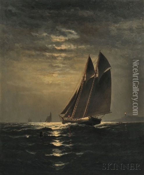 Sailboats By Moonlight Oil Painting - Elbridge Wesley Webber