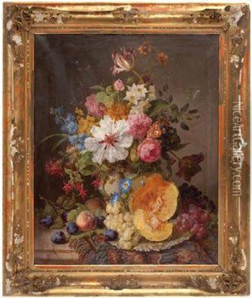 Blumen- Und Obst-stillleben Oil Painting - Josef Lauer