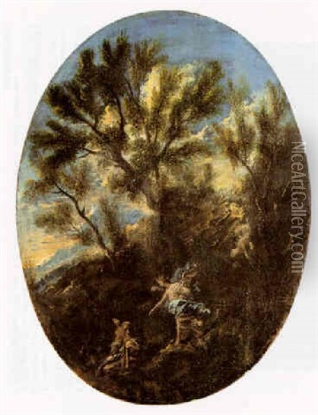 Landscape With An Angel Appearing To A Hermit Oil Painting - Alessandro Magnasco