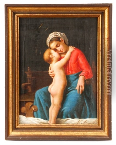 Mother And Child Oil Painting - Vincenzo Pasquale Angelo Petrocelli