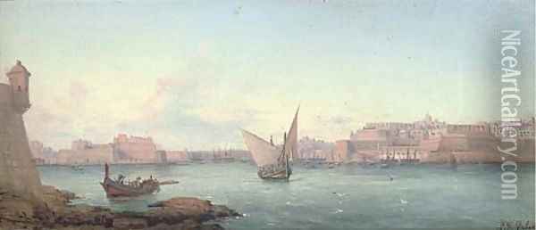 A panoramic view of Grand Harbour, Valetta Oil Painting - Luigi Maria Galea