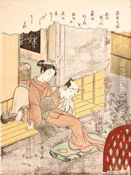 Kiyohara No Motosuke, From A Thirty-six Immortal Poets Series Oil Painting - Suzuki Harunobu