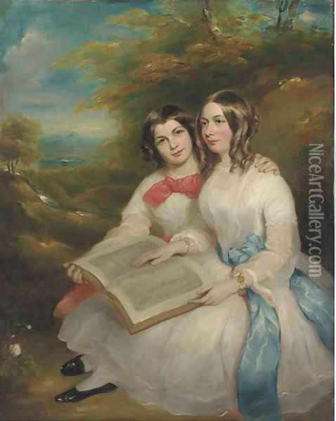 Portrait of Rebecca and Gertrude Bates Oil Painting - Marshall Claxton