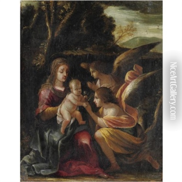 Madonna Col Bambino E Angeli Oil Painting - Giovanni Andrea (il Mastelletta) Donducci
