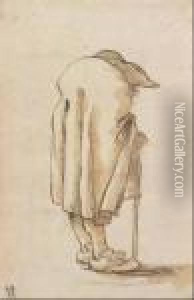 Caricatura Di Un Gobbo Con Bastone E Tricorno Visto Di Spalle Oil Painting - Giovanni Battista Tiepolo