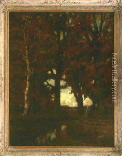 Frau Und Kind Durchqueren Einen Dichten Herbstwald Oil Painting - Arnold Marc Gorter