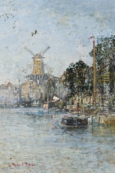 Kanalansicht Mit Windmuhle (amsterdam?) Oil Painting - Robert Russ