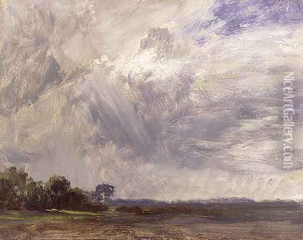 Landscape with Grey Windy Sky, c.1821-30 Oil Painting - John Constable