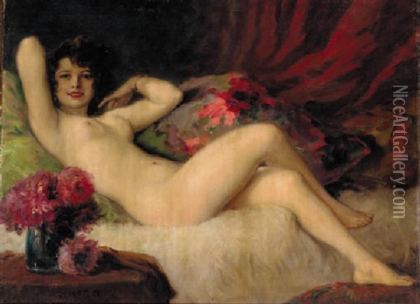 A Reclining Female Nude Oil Painting - Richard Geiger