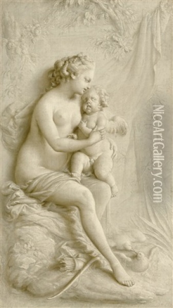 Venus And Cupid Oil Painting - Piat Joseph Sauvage