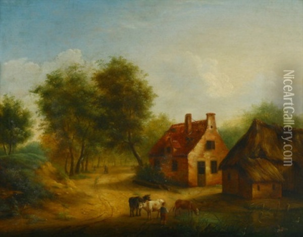 Dorflandschaft Mit Hirtenstaffage Oil Painting - Jean-Baptiste de Jonghe