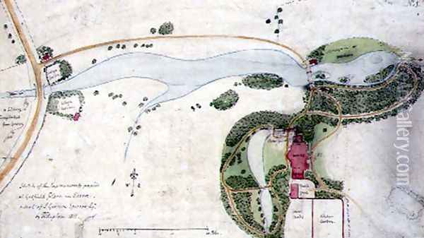 A Garden Plan for Gosfield Place, Essex, 1811 Oil Painting - Humphry Repton