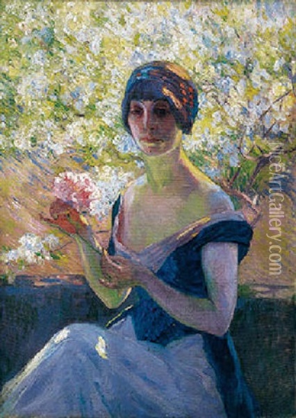 Au Jardin, Femme A La Pivoine Oil Painting - Claude Emile Schuffenecker