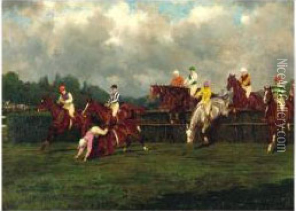 A Steeplechase Oil Painting - Jean Van Marcke De Lummen