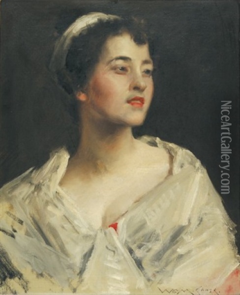 Jeune Femme Au Chale Blanc Oil Painting - William Merritt Chase