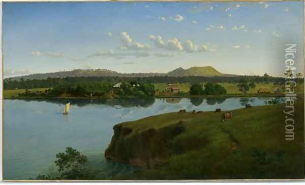 Purrumbete from across the lake Oil Painting - Eugene von Guerard