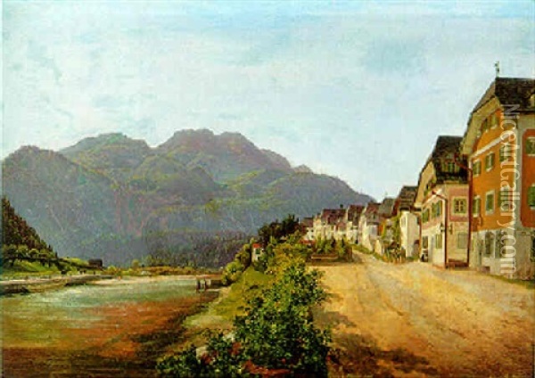 Promenade In Bad Ischl Oil Painting - Anton Schiffer