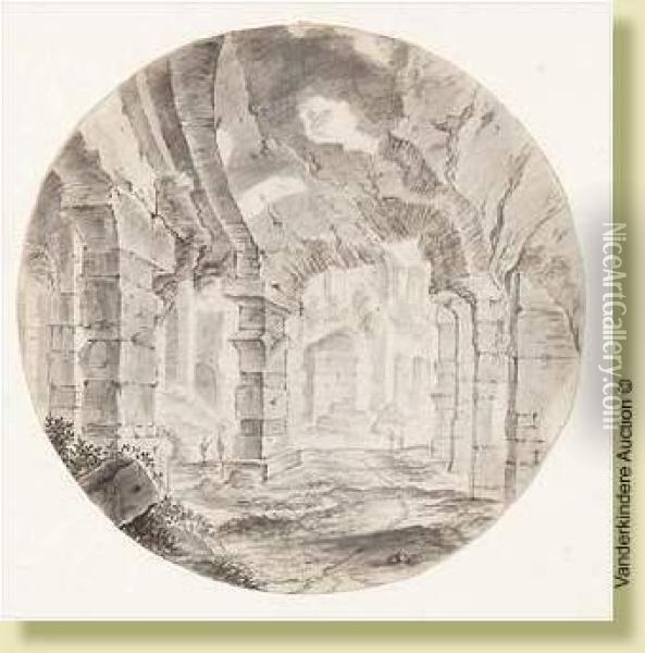 Les Ruines Du Colisee Animees Oil Painting - Jan Both