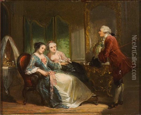 Zwei Damen Lauschen Einem Eleganten Kavalier In Herrschaftlichem Interieur Oil Painting - Herman Frederik Carel ten Kate