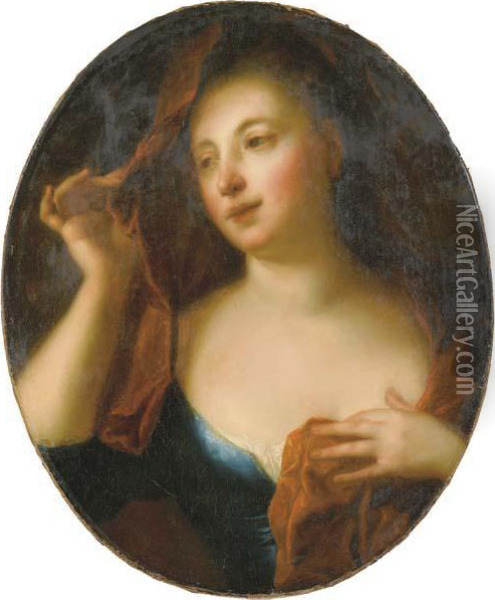 Portrait De Femme Au Voile Rouge Oil Painting - Jean-Alexis Grimou