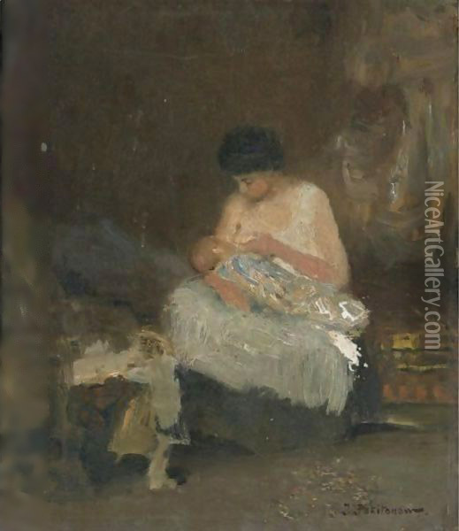 Maternite, Ninie Oil Painting - Ivan Pavlovich Pokhitonov
