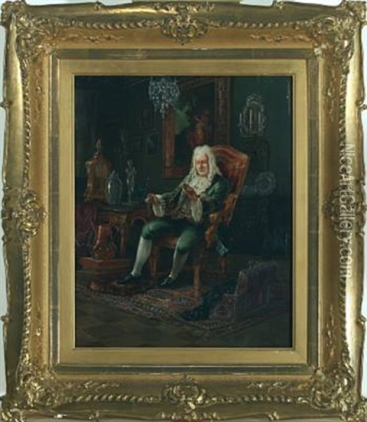 Interior With A Man In A Gilded Armchair Oil Painting - Nikolaus (Miklos) Santho