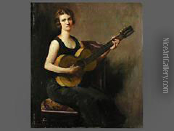 Die Gitarrenspielerin Oil Painting - Geza Kukan