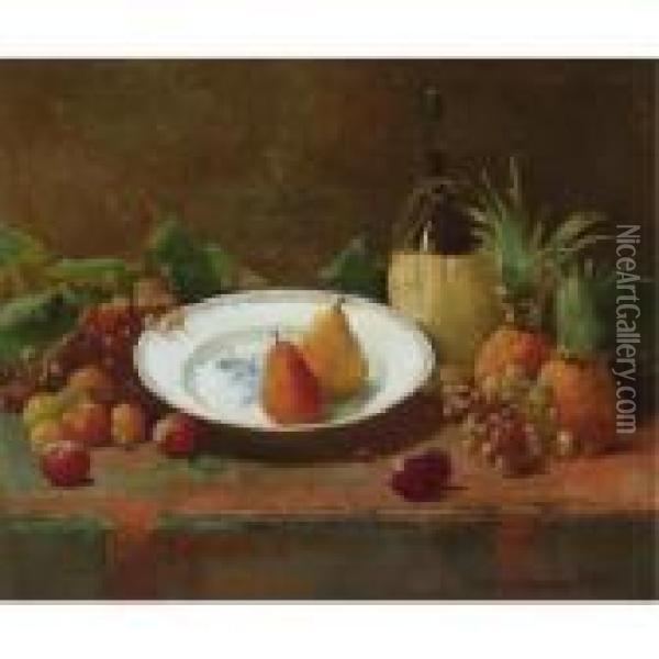 Still Life With Fruit And Wine Jug Oil Painting - Emil Carlsen