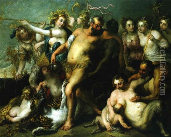 Bacchanale With Silenus And Other Revellers In A Landscape Oil Painting - Jan Boeckhorst