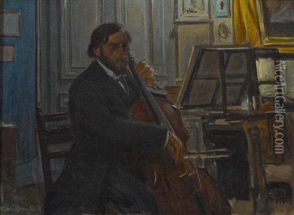 Cellospieler Im Salon Oil Painting - Karl Walter Leopold von Kalckreuth