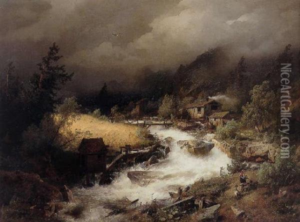 The Old Water Mill Oil Painting - Herman Herzog