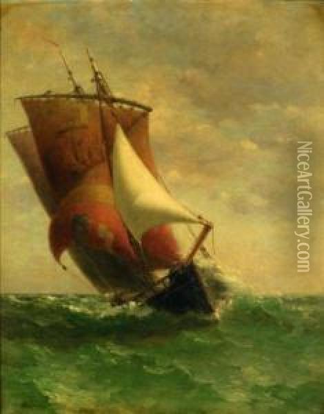 Chaloupe Ou French Lugger Off Pte De Penmarch Oil Painting - Walter Lofthouse Dean