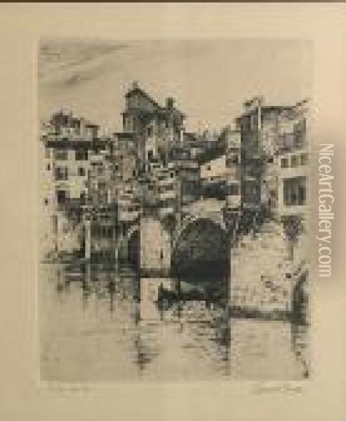 Ponte Vecchio Oil Painting - Joseph Pennell