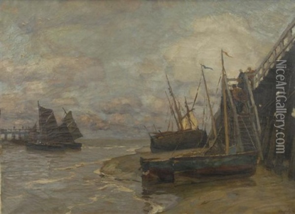 Fishing Port, Newport Oil Painting - Carl (Karl, Charles) O'Lynch of Town