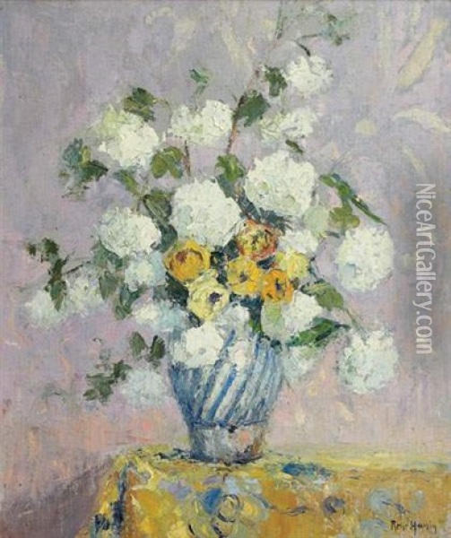 Bouquet De Fleurs, Boule De Neige Oil Painting - Rene Hanin
