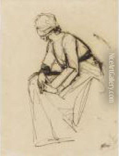 Studies Of A Seated Lady Oil Painting - George Romney