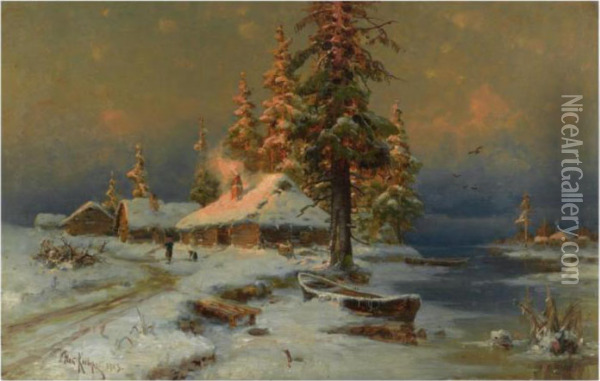Early Evening In Winter Oil Painting - Iulii Iul'evich (Julius) Klever