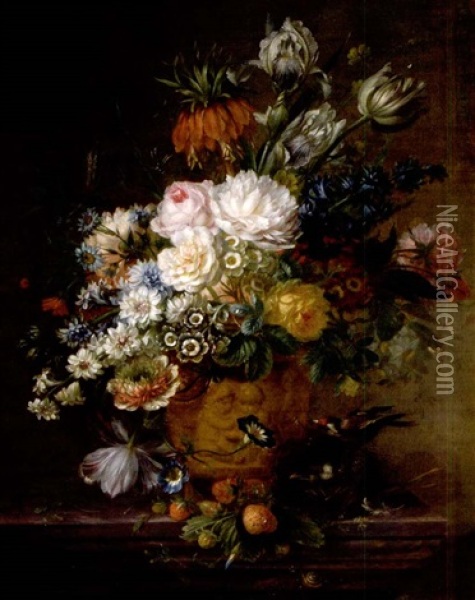 Blumenstrauss Mit Vogelnest Im Freien Oil Painting - Willem van Leen