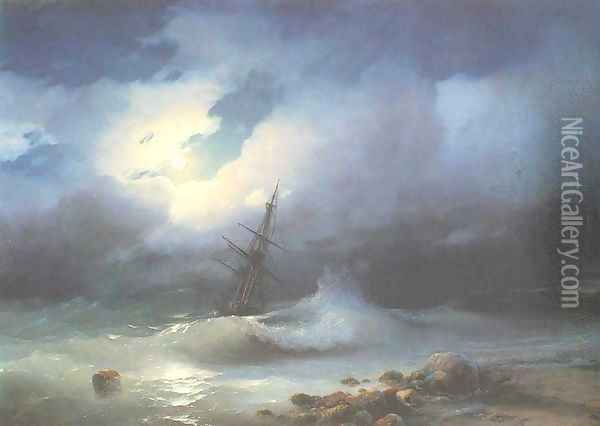 Rough sea at night Oil Painting - Ivan Konstantinovich Aivazovsky