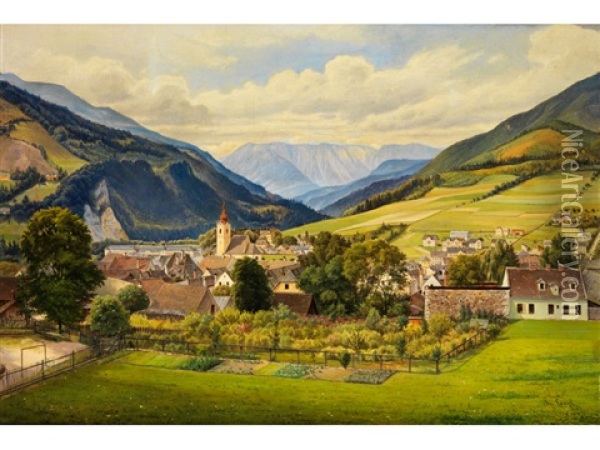 Blick Auf Murzzuschlag In Der Steiermark Oil Painting - Joseph Langl