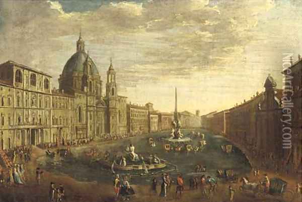 The Piazza Navona, Rome, flooded Oil Painting - After Caspar Andriaans Van Wittel