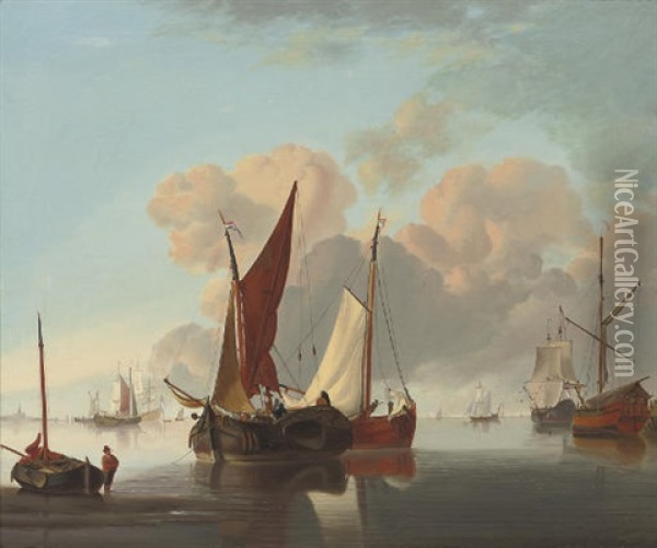 Shipping In A Calm On The Estuary Oil Painting - Charles Martin Powell