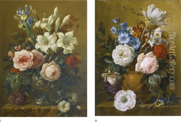 Two Still Lifes With Summer Flowers Oil Painting - Georgius Jacobus Johannes van Os