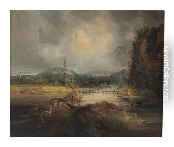 Landscape: Harvest Scene Oil Painting - George Loring Brown