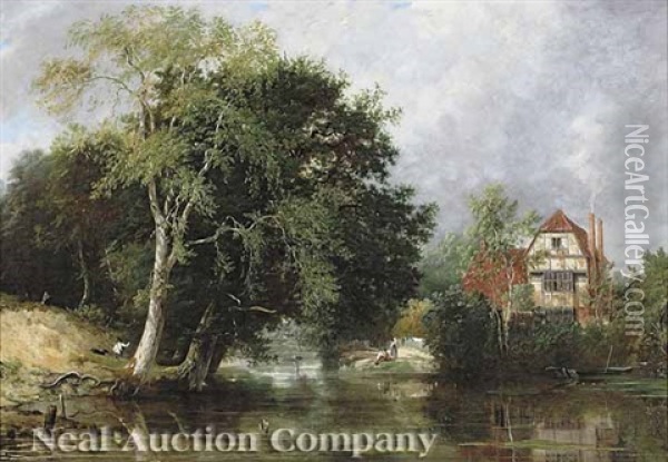 Cottage By The River Oil Painting - Frederick Richard Lee