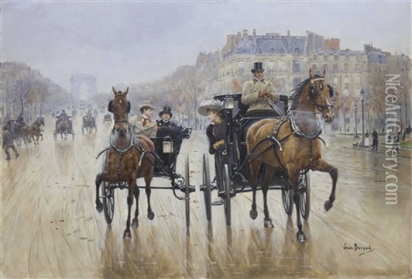 Rond-point Des Champs-elysees Oil Painting - Jean Beraud